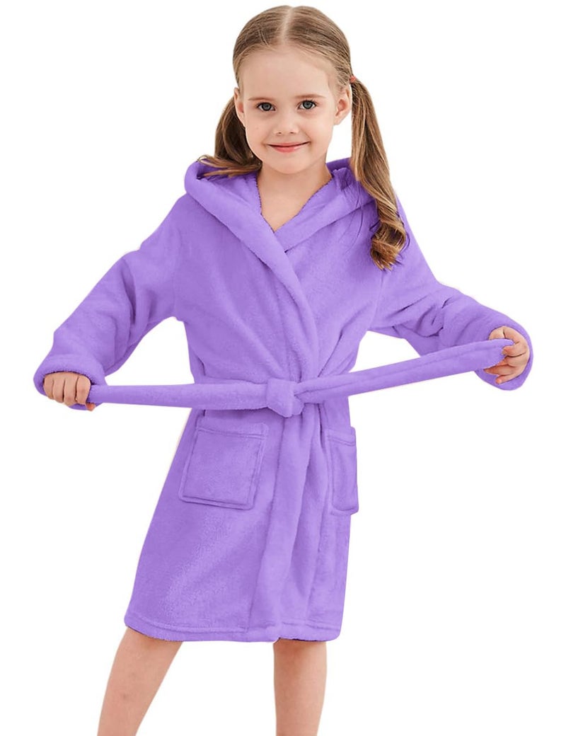 Umeyda Kids Robe, Warm Fleece Bath Robes with Belt and Pockets Absorbent Plush Flannel Robe for Girls, Purple, US 9-10 Years, CN 150 - Image 2